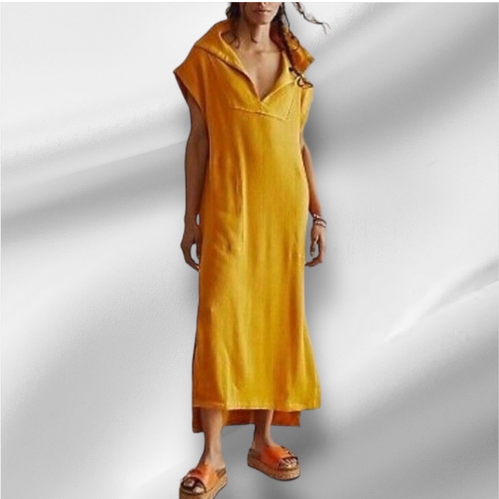 Free People FP Beach Ryan Golden Ribbed Midi Summer Dress